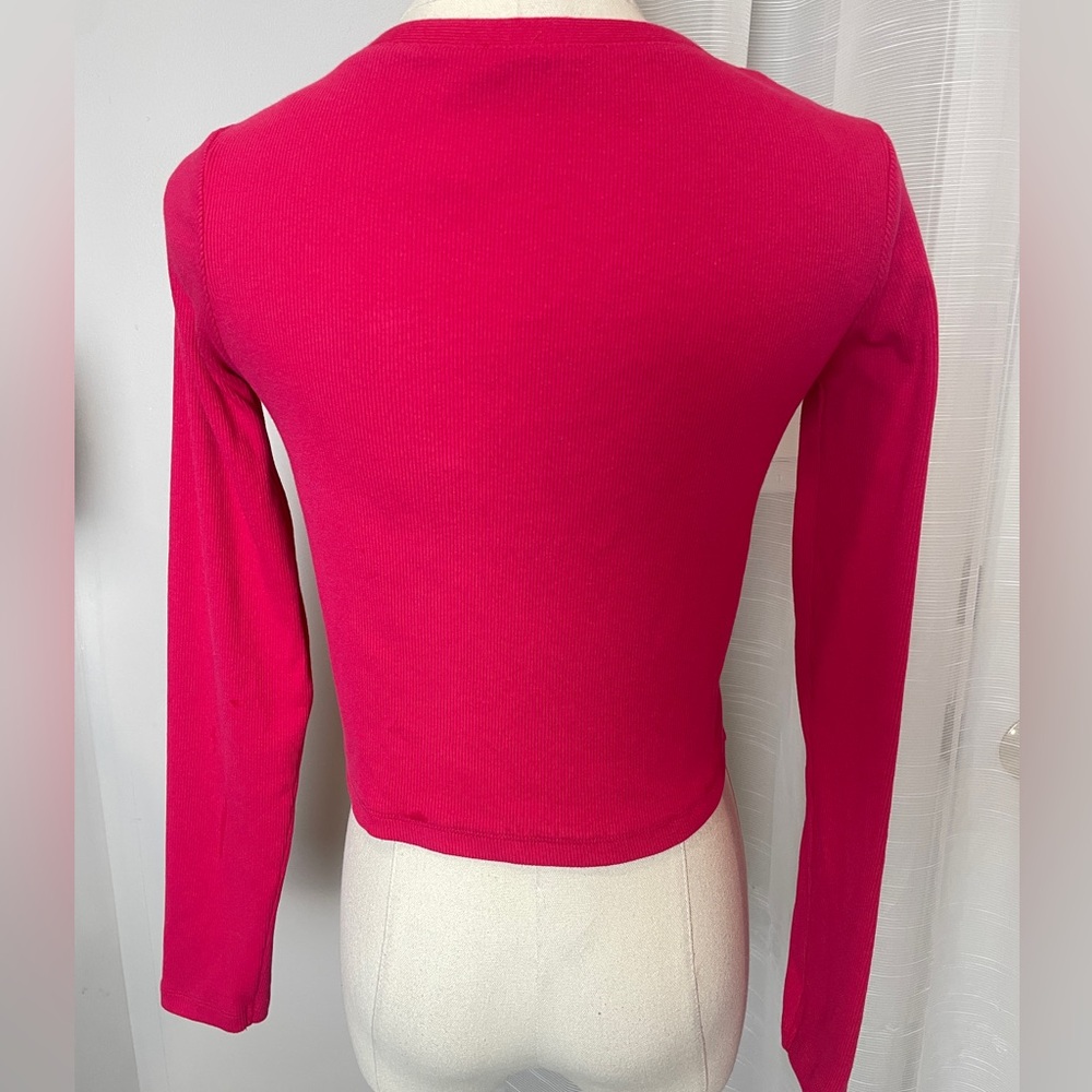 Zara Pink One Button Cropped Ribbed Cardigan Size Medium - Picture 4 of 7